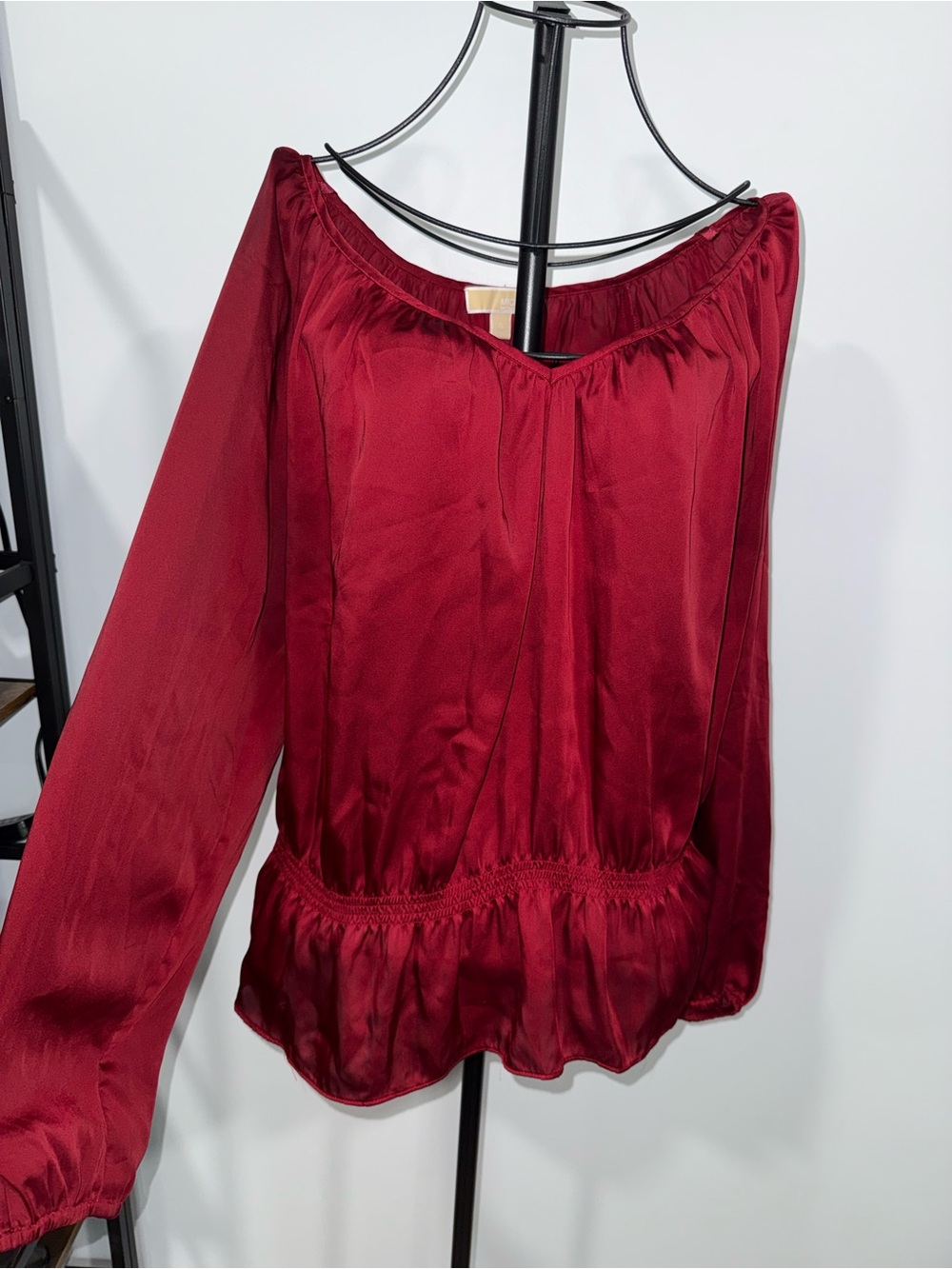 Michael Kors Women’s XL Burgundy Red Satin Long Sleeve Blouse